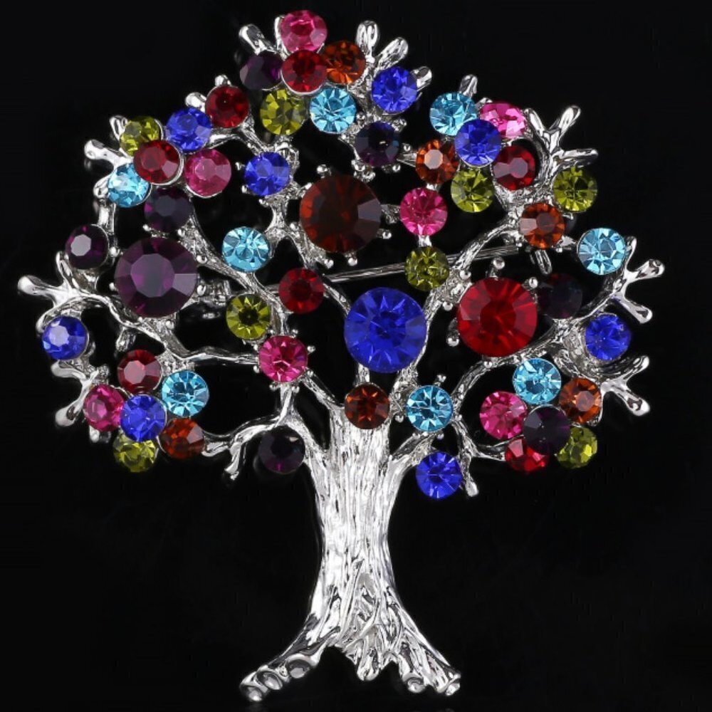 Tree of Life Shape Rhinestone Decorative Brooch